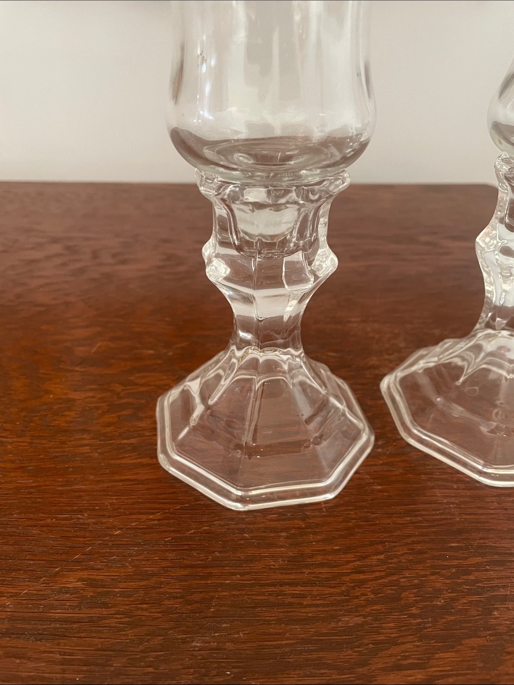 Clear Glass Hexagonal Stem Candlestick Pair - Picture 3 of 3